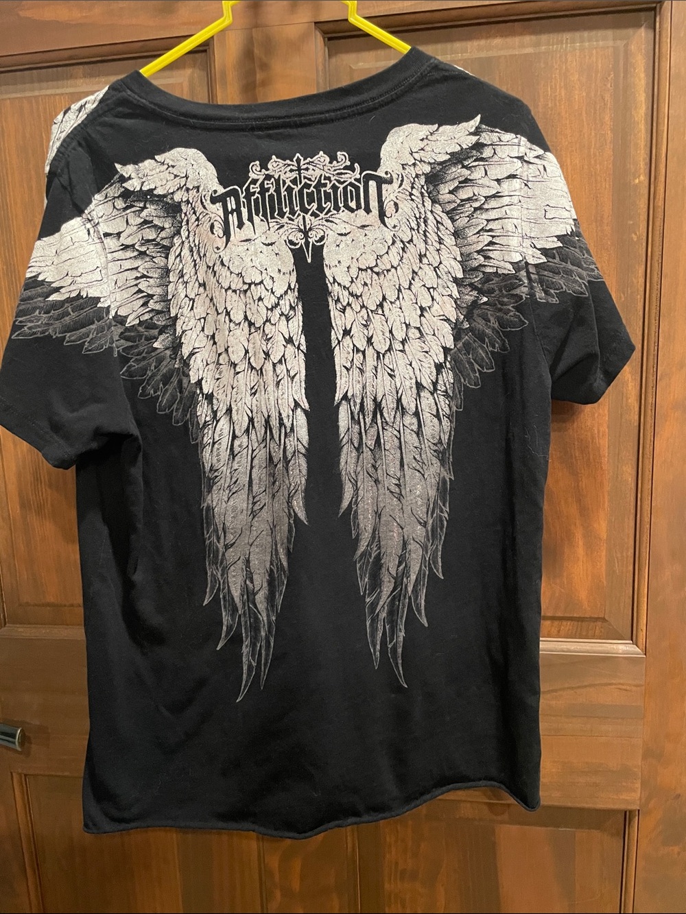 Affliction Black T-Shirt with Silver Wing Graphic